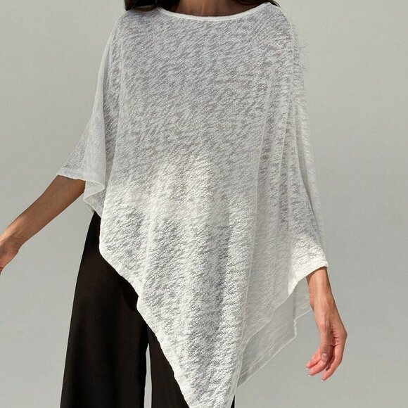 Casual Women's Elegant And Slim-Fit Asymmetrical Hem Plain Cape-Style Top - Picture 4 of 8